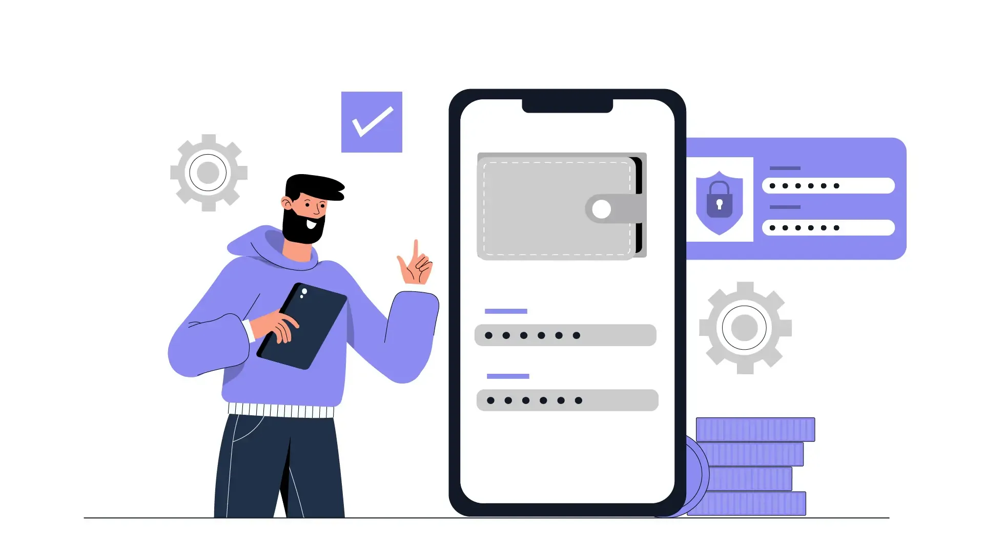 Vector Illustration of a Man Using Secure Mobile Banking Wallet image